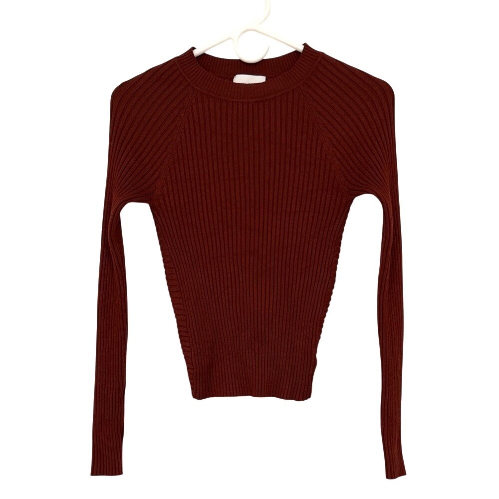 Pink Rose Ribbed Knit Open Back Twist Sweater‎ Rust Burgundy Size Small